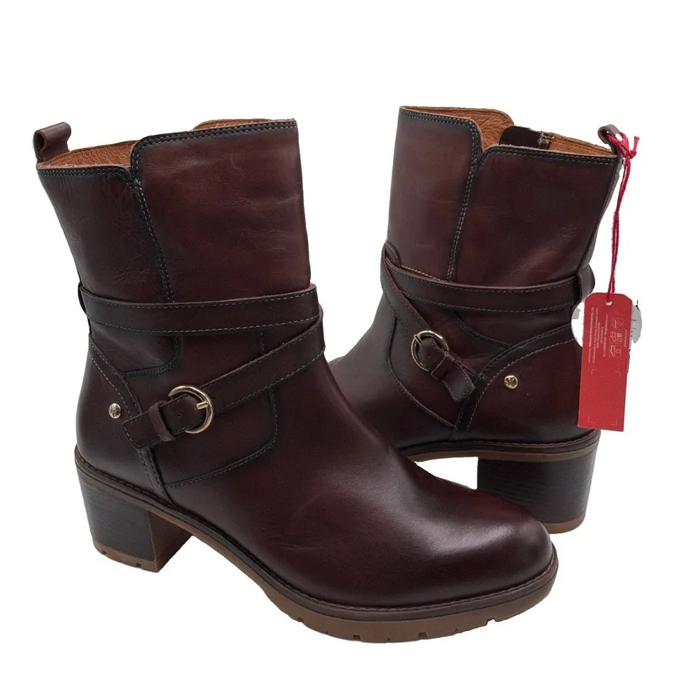 NWT Pikolinos Llanes W7H-8507 Caoba Brown Ankle Boots Size 39 US 9